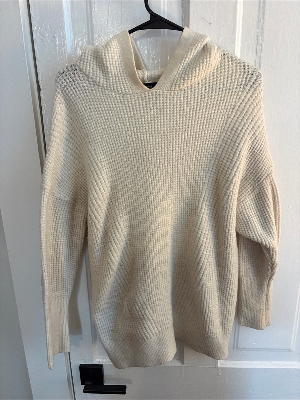 Express Cream Hooded Waffle-Knit Pullover Sweater